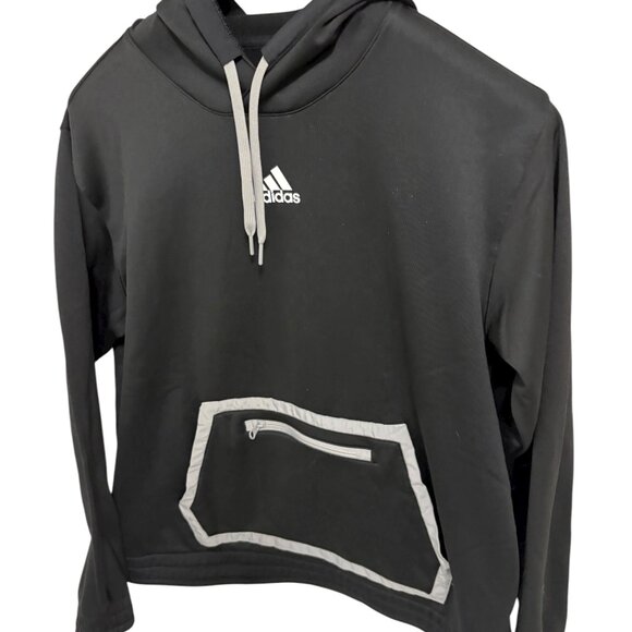 Adidas Mens Hooded Long Sleeve Sweatshirt Size XL Black Pocket - Picture 2 of 6